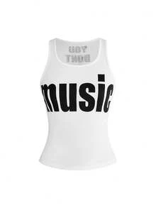 ROMWE Y2K 女士字母印花圆领休闲百搭日常上衣 - 白色 - 查看 1