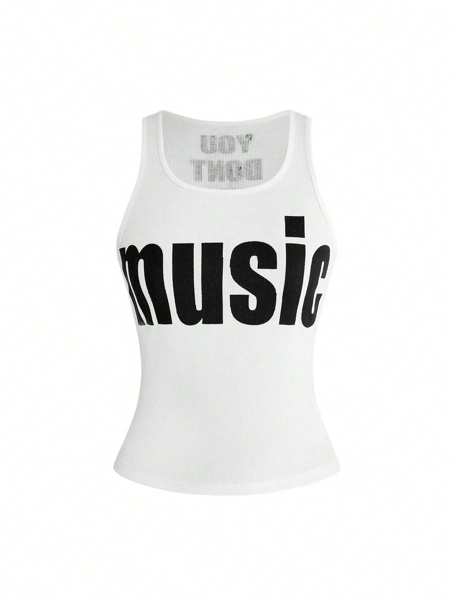 ROMWE Y2K 女士字母印花圆领休闲百搭日常上衣 - 白色 - 查看 1