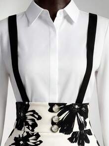 Fine & Folde Suspender Waist Fitted Skirt With Button Decor, Elegant Romantic Sophisticated Ladies Pencil Skirt, Suitable For Work, Commute And Casual Outings - Multicolor - View 5