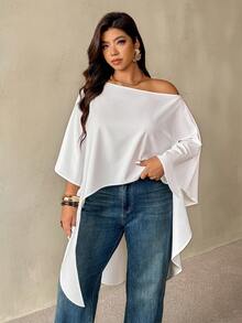 Auralis 新款夏季白色露肩长款飘逸荷叶边下摆连衣裙/上衣，适合婚礼、海滩度假、音乐节、波西米亚风假期等场合，大码尺码 - 白色 - 查看 5