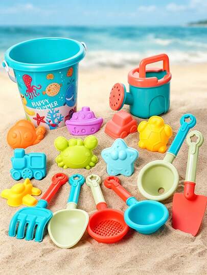 MINKOJA Barnleksaksset med strandleksaker, baby leker i vattnet, leker med sand, grävverktyg, spade, strandhink, den perfekta sommarpresenten för barn, lämplig present för barn över 18 månader, slumpmässiga färger och stilar