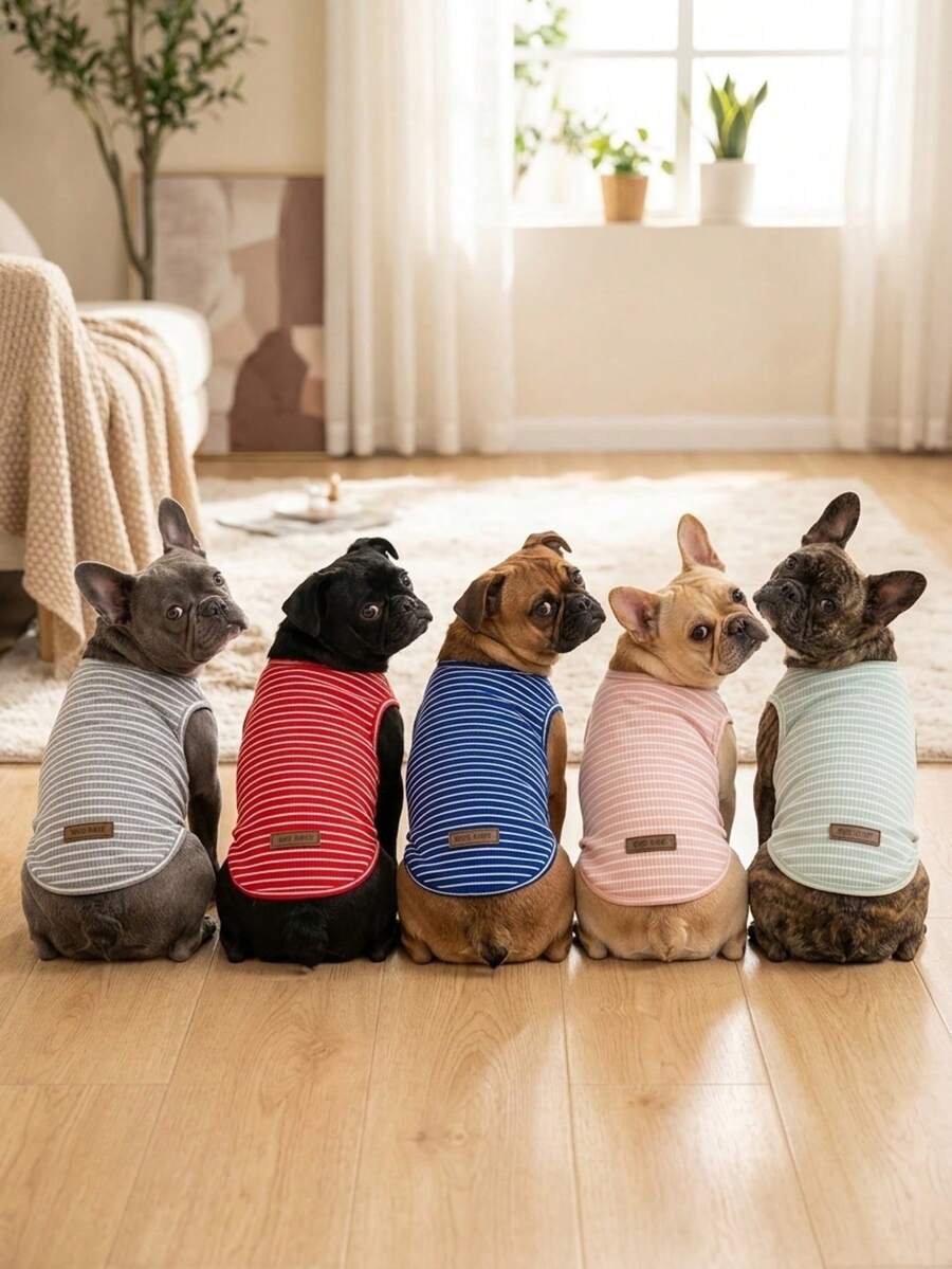 宠物春季新款狗狗服装 动物用品 宠物服装 狗狗背心 猫咪T恤 泰迪熊套装 小型动物服装 休闲酷炫背心 狗狗服装 猫咪服装 春夏两季新款背心 - 彩色 - 查看 1