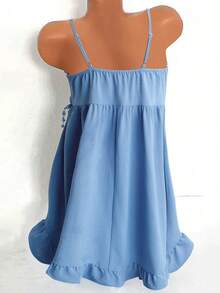 Breezaya Abito casual mini con scollo a bretelle, vita morbida, in stile bohémien con inserti in pizzo, abito corto color blu turchese opaco per l'estate - Blu verde acqua - Visualizzare 2