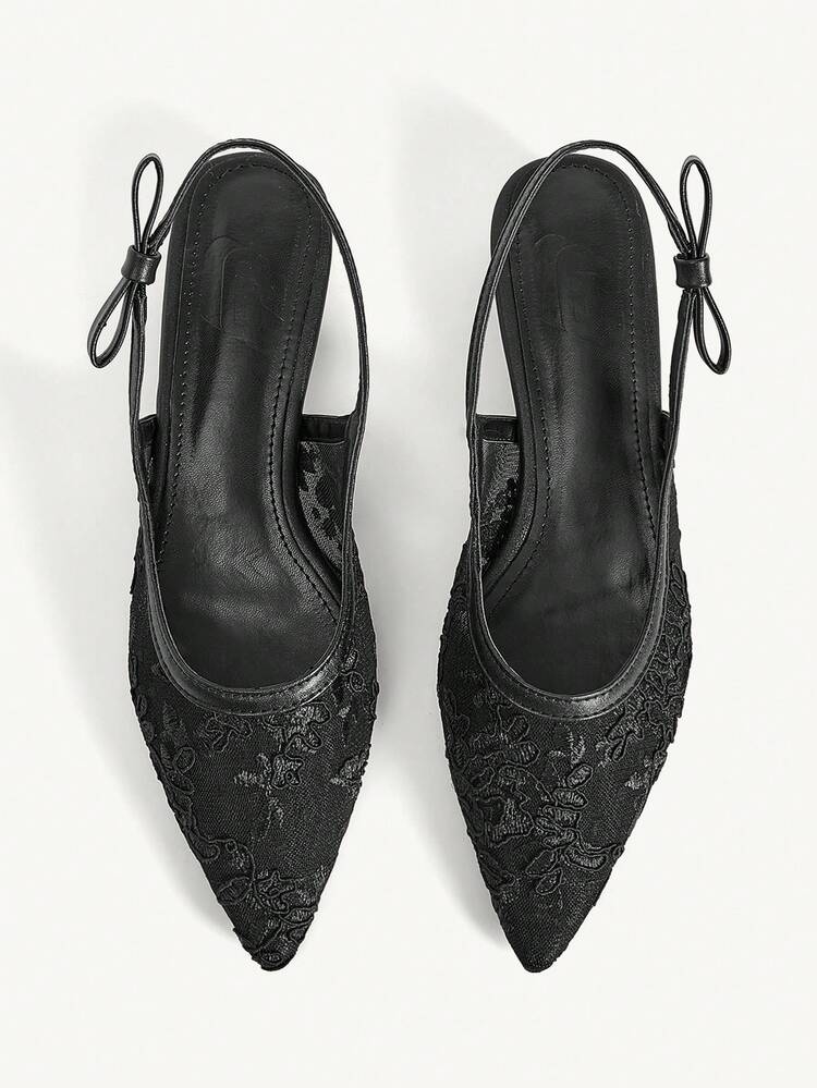 CUCCOO CHICEST Women Shoes Pointed Thick Heel Black Lace Mesh Back Strap Sexy Fashion Elegant With Skirt Daily Versatile Banquet Party Women Flat Shoes Back Strap Slingback Shoes