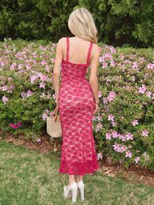 Sydney Algeri Vacation Solid Color Knit Lace Bodycon Dress For Women,  Burgundy Lace Dress, Christmas Party, Elegant New Year's Eve Outfits, Sexy See Through Dress Sexy Date Night Dress - Burgundy - View 2