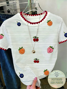 Resyla Women's Casual Striped Fruit Print T-Shirt/Summer - Multicolor - View 1