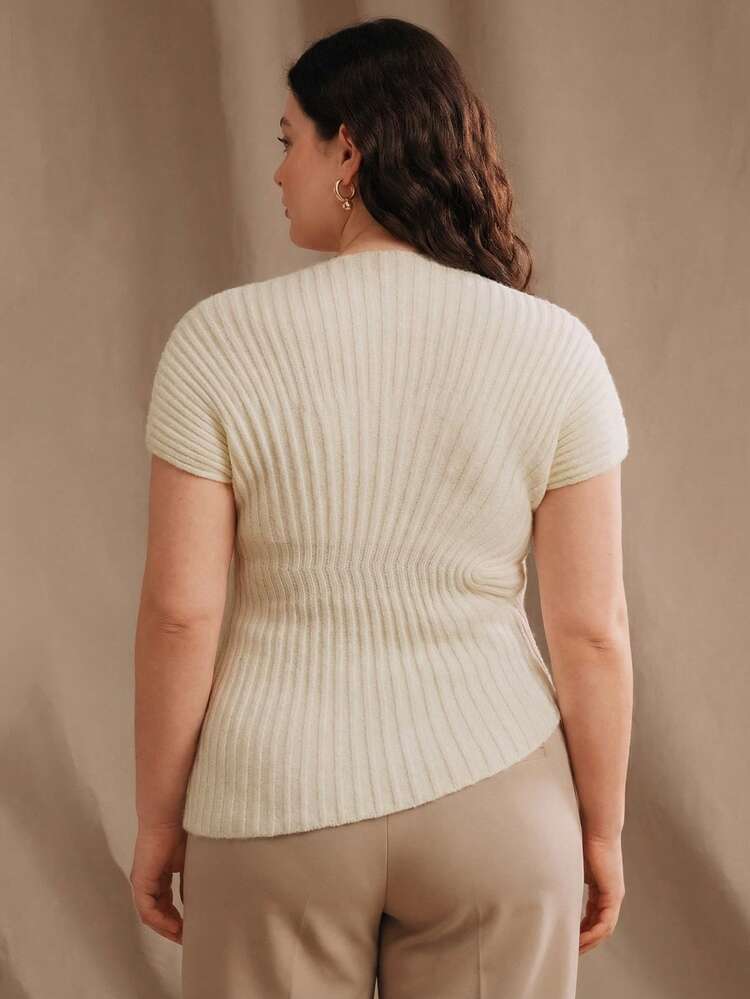 Plus Size Spring/Summer New Arrival American Style Slim Oblique Collar Unique Rejuvenating Office Commute Versatile Elegant Minimalist Knit Top
