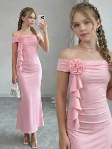 Strapless Slit Snug Fit Skirt, Fashionable & Sexy, Fitted Design, High Waist Slit, Suitable For Party - Pink - View 1