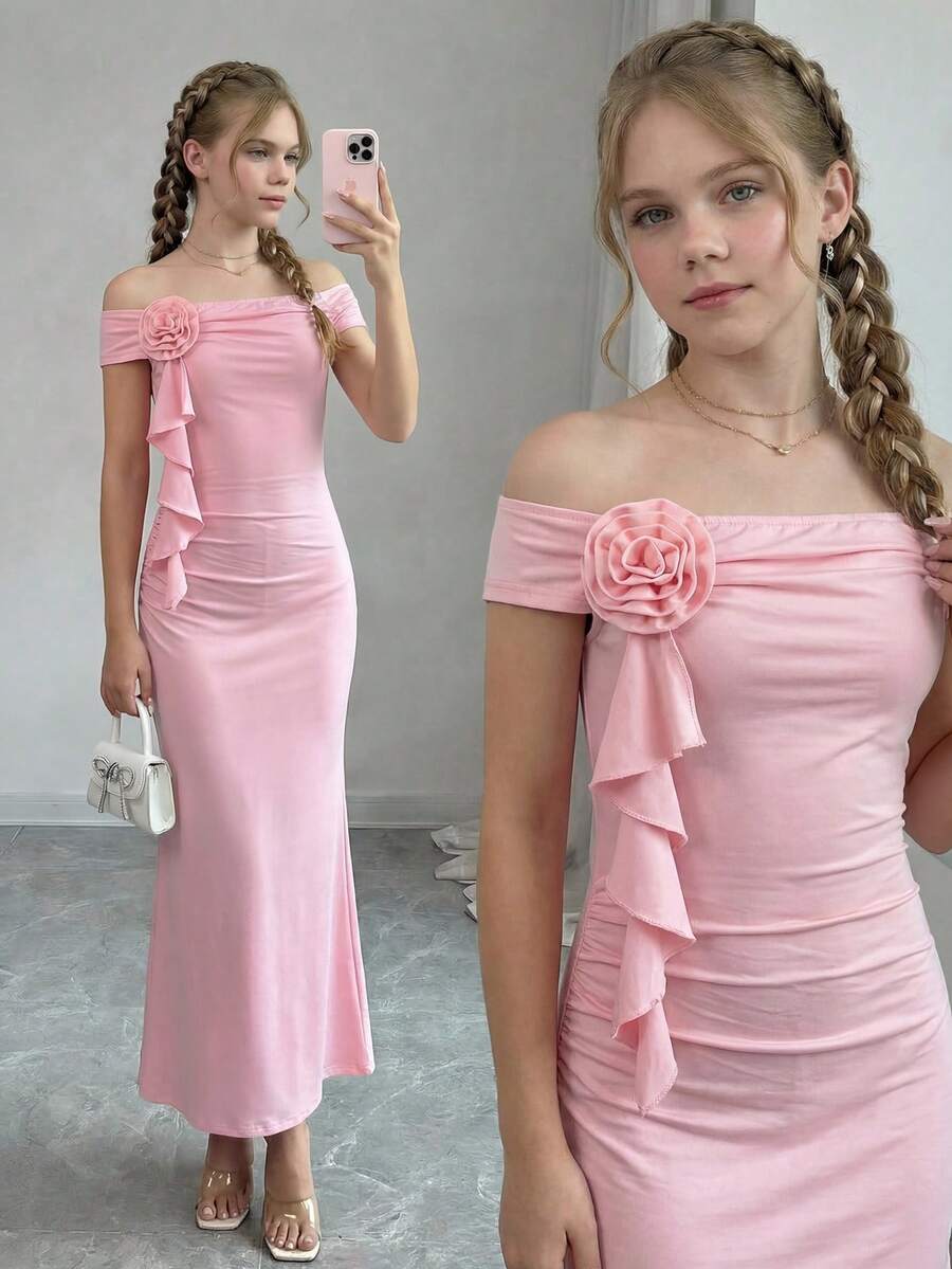 Strapless Slit Snug Fit Skirt, Fashionable & Sexy, Fitted Design, High Waist Slit, Suitable For Party - Pink - View 1