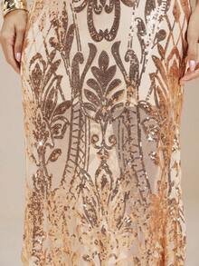 Arave Chân váy nữ dệt kim sa và vải đính sequin, kiểu đuôi cá, thanh lịch cho những buổi hẹn hò. - Màu be - Xem 7