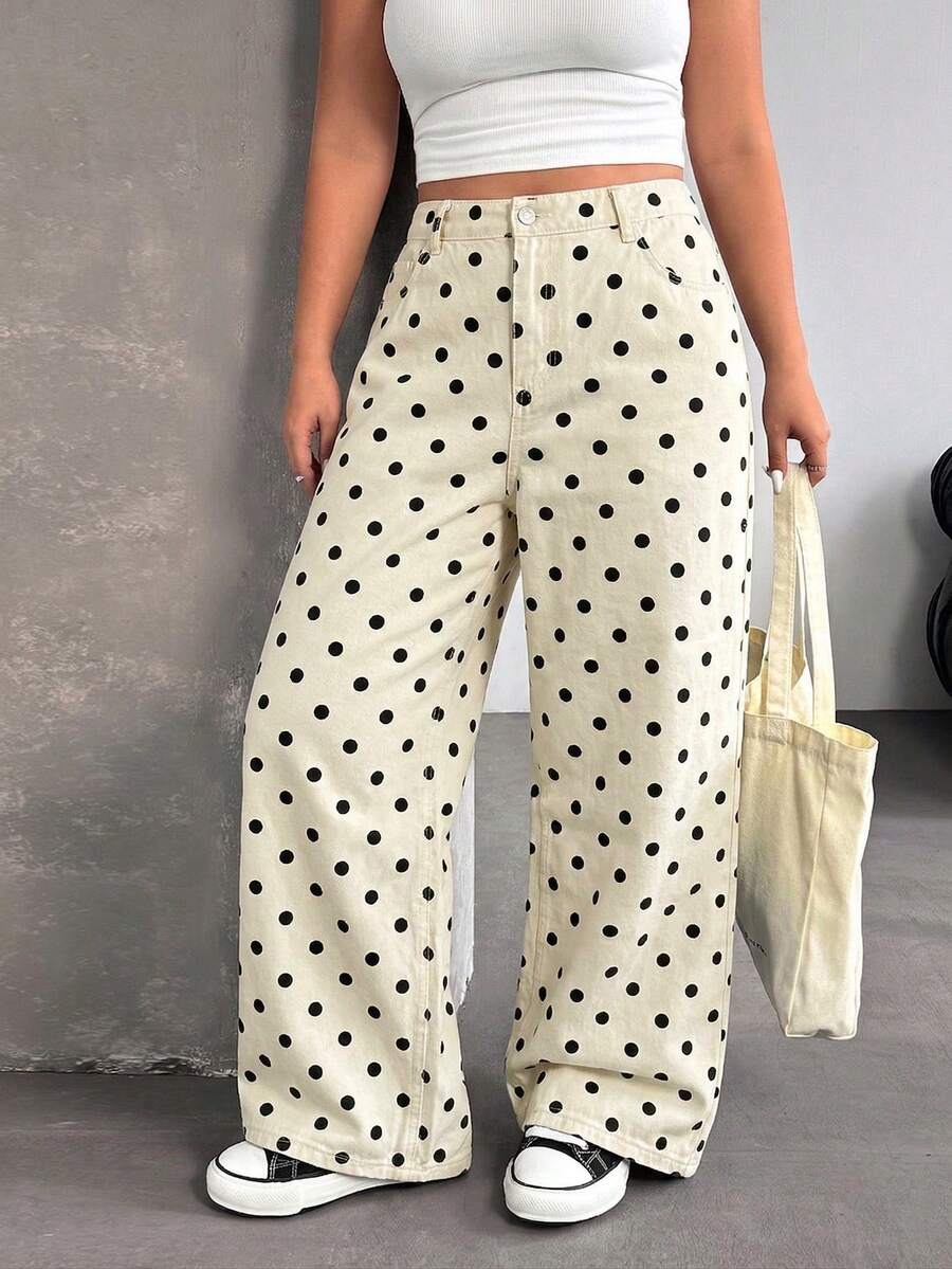 Rivivi Y2K Streetwear Casual Plus Size Leopard Print Baggy Jeans - Black and White - View 1