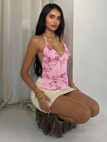 Glamine Áo hai dây sequin màu xanh bóng lãng mạn cho kỳ nghỉ hè ở bãi biển. - Màu Hồng baby - Xem 4