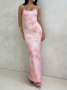 SHEIN Đầm hè nữ, đầm dự tiệc thanh lịch, đầm đi biển, đầm dự tiệc, trang phục nghỉ hè, đầm ôm sát gợi cảm họa tiết hoa. - Hồng - Xem 4