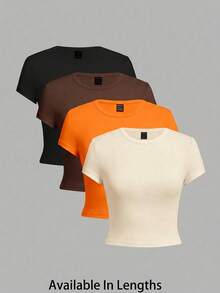 SHEIN Tall CURVE Set da 4 pezzi, taglia comoda, maglietta a maniche corte a girocollo aderente e corta, adatta per l'estate - Multicolore - Visualizzare 8