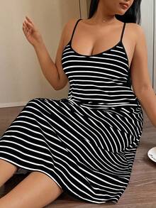 Napfluff CURVE Napfluff CURVE Đầm hai dây hở lưng gợi cảm họa tiết sọc tối giản INS, đồ mặc nhà thoải mái, váy ngủ cho nữ. - màu đen - Xem 7