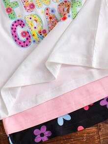 Bộ 3 áo thun ngắn tay cổ tròn in kỹ thuật số cho bé gái, thích hợp cho mùa xuân/hè. - Nhiều màu - Xem 9