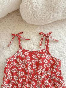 SHEIN 新生女宝宝可爱夏季碎花连体衣 - 紅色 - 查看 2