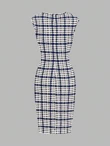 SHEIN Clasi 女士时尚优雅派对千鸟格迷你连衣裙 夏季连衣裙 蓝色连衣裙 女士休闲连衣裙 女士正式服装 夏季女士舒适宽松优雅休闲弹力针织收腰短款蓝色格子印花连衣裙（蓝白格子）套装 女士优雅邮轮服装 女士邮轮晚宴服装 女士正装 蓝白套装 女士蓝白连衣裙 千鸟格连衣裙 女士办公室工作服 工作装 女士工作连衣裙 - 藍白色 - 查看 2
