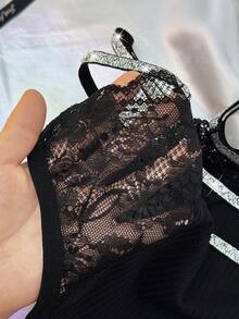 Silver Metallic Ribbon Comfortable Sexy Lace Elegant Plus Size Panties LINGERIE PLUS SIZE FOR WOMEN,ADULT,HONEYMOON,HOT,DATE NIGHT,PLUS SIZE LINGERIE,PLUS SIZE LINGERIE CURVE,CURVE LINGERIE,SEXY LINGERIE,CURVE LINGERIE SET, SEXY OUTFIT - Black - View 5