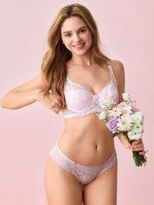 Bonmuse 2件套花卉蕾丝钢圈性感内衣文胸 - 彩色 - 查看 6