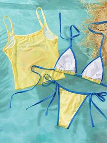Zestiva Nuevo conjunto de bikini de verano sexy con tirantes halter y cubre, traje de baño de 3 piezas para busto pequeño, bikini estilizador y de moda con tirantes, ropa de baño para vacaciones en la playa - Multicolor - Ver 4
