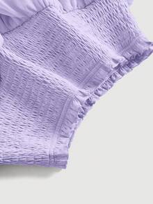 SHEIN PETITE CURVE 大码夏季休闲纯色抽绳腰荷叶边下摆半身裙 - 紫色 - 查看 4