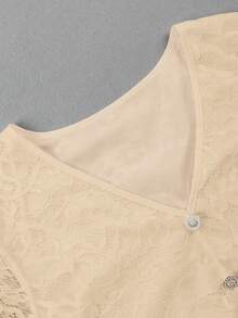 GlowEve Women's V-Neck Lace Trim Casual Versatile Daily Wear Blouse - Khaki - View 4