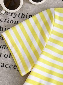 Young Girl Summer Casual Striped T-Shirt And Shorts Set - Multicolor - View 10