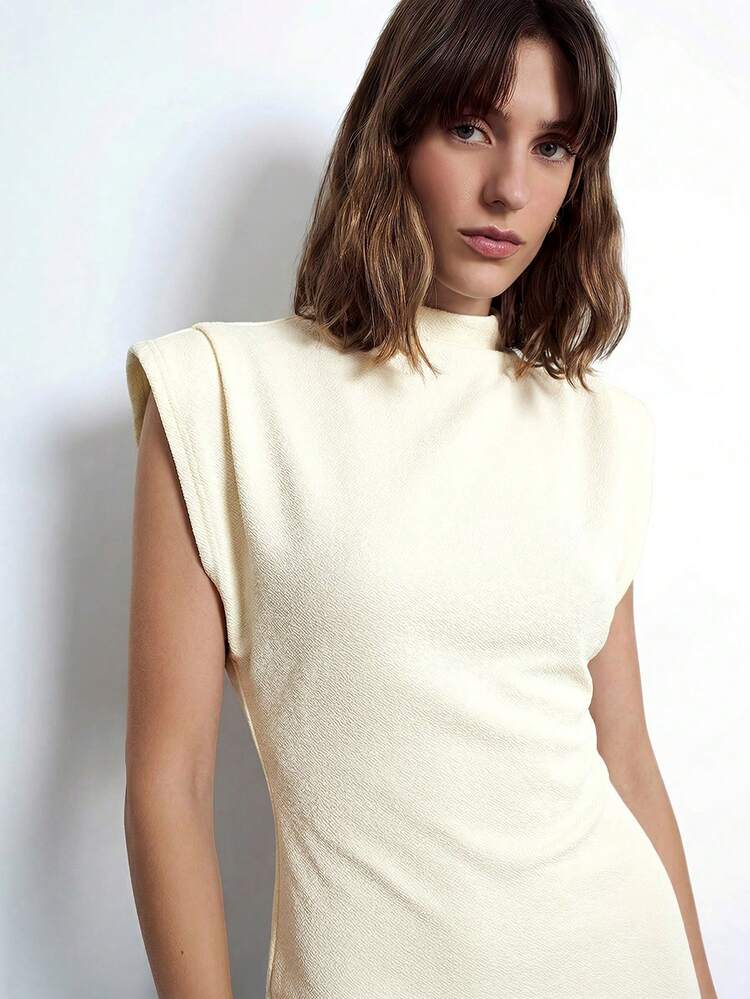 SHEIN Maija Women's Wide Shoulder Design Cinched Waist Long Dress, Versatile For All Seasons, Elegant Casual Business Commuter Style, Sophisticated Urban Chic, Suitable For Office, Social Events, Vacation, Party, Romantic And Graceful