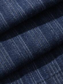Áo sơ mi nam tay ngắn cổ kéo khóa nửa thân, thêu chữ, họa tiết sọc, màu xanh denim bạc. - Nhiều màu - Xem 3