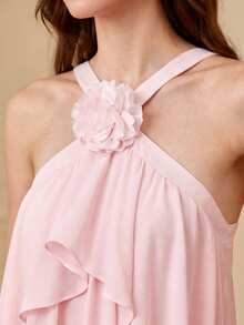 ZEYLAH 立體花細節分層荷葉邊露背連衣裙 - 粉色 - 查看 3