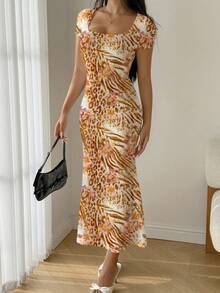 Modelyn Đầm ôm sát mùa hè cổ vuông dáng đuôi cá xếp nếp - Nhiều màu - Xem 6