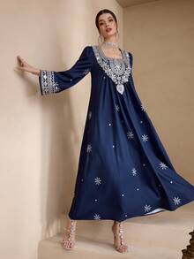 Al Najma Áo Abaya Ả Rập thêu sequin thanh lịch dành cho nữ - Nhiều màu - Xem 9