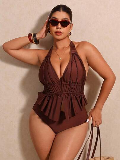 Elaquor Bộ bikini gợi cảm hở lưng, buộc dây phía trước dành cho nữ cỡ lớn, thích hợp cho kỳ nghỉ hè trên bãi biển.