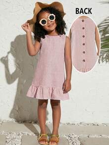 Babygirl Summer Vacation Casual Cute Striped Ruffle Hem Sleeveless Dress - Baby Pink - View 9