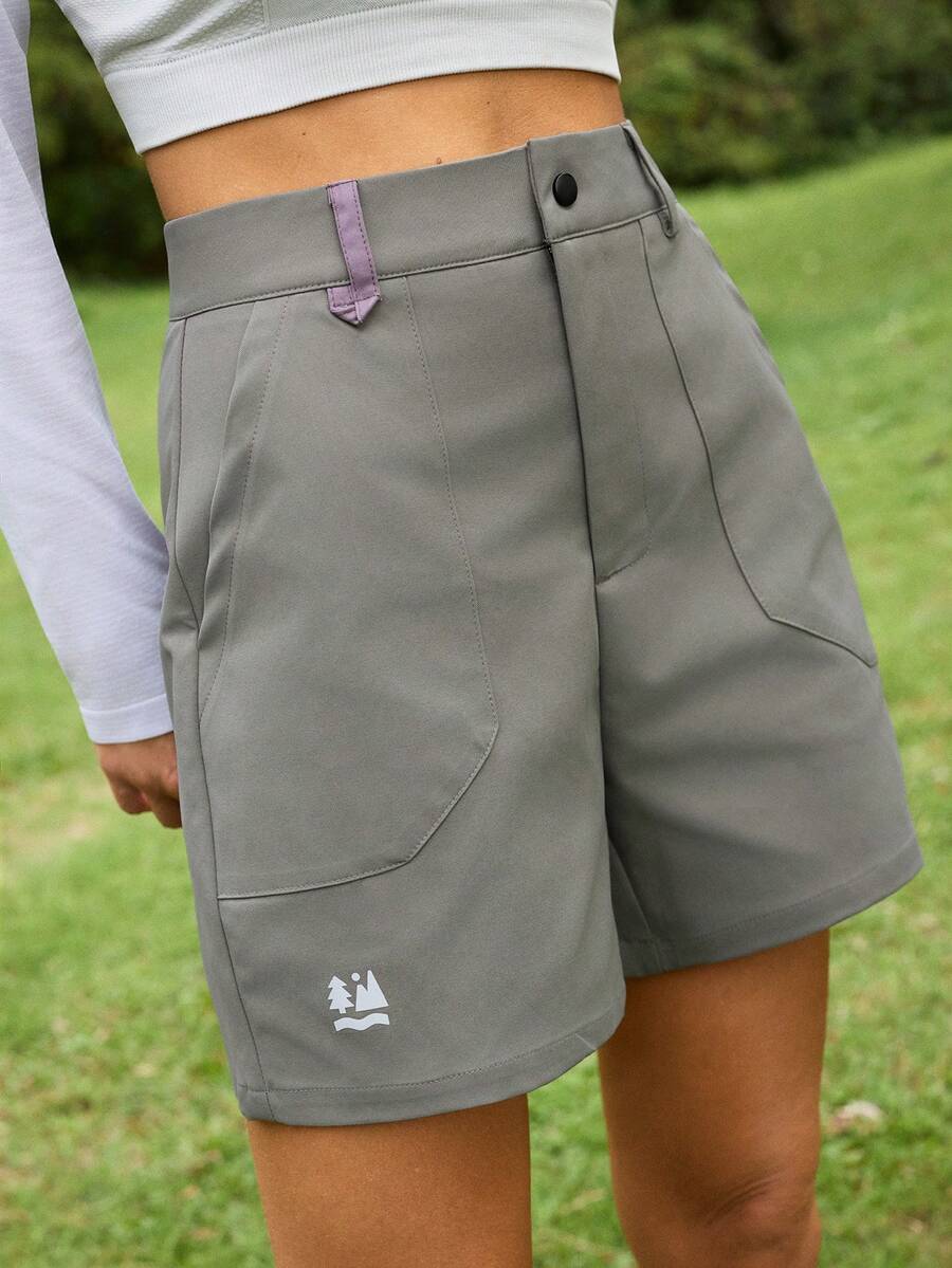 SHEIN In My Nature 女士休闲宽松户外短裤，带大口袋，夏季 - 深灰色 - 查看 1