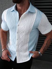 Manfinity CasualCool Men's Color Block Single-Breasted Casual Versatile Commute Short Sleeve Shirt - Multicolor - View 3