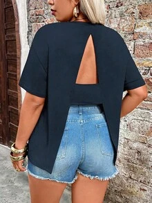 Breezaya Plus Size Women Spring/Summer Casual Romantic Suitable For Commuting Versatile T-Shirt - Navy Blue - View 5