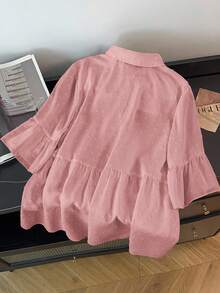 SHEIN CURVE+ Kemeja Kancing Titik Bulat Kasual Modis untuk Wanita Ukuran Plus - Berwarna merah muda - View 2