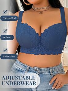 SHEIN 2pcs/Set Plus Size Lace Comfortable Seamless Supportive Underwire Bras Big Size Bra Plus Size Bra Plus Lingerie For Women Push Up Bra Curve - Multicolor - View 7