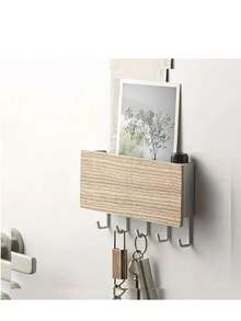1pc Wall Mounted Key Holder Rack, Wooden Multi-Purpose Storage Organizer - Multicolor - View 8