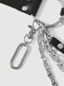 ROMWE Goth 1pc Rivet Eyelet Leather Multi-Layer Heavy Punk Tassel Belt - Rivet Heavy Industry Chain Belt - View 3