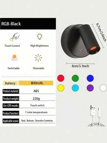 1pc LED Rechargeable Wall Light, Magnetic Spotlight, Painting Light, Nightlight, Bedside Reading Lamp, Eye-Caring Bedroom Night Light, Dimmable, Wireless No Drilling, 360° Rotatable Touch Control, Rechargeable Battery - إضافة متعدد الألوان - مشاهدة 3