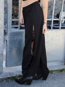 SILVIA DI SANTO Quần Jogger xẻ tà tiện ích màu đen có dây rút có thể điều chỉnh, quần mùa hè thông thường và đa năng cho phụ nữ mặc hàng ngày và đi chơi - màu đen - Xem 5