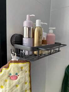 Estantería de baño de aluminio montada en la pared sin taladro | Diseño desmontable resistente, estante de almacenamiento con ventosas gris elegante | Organizador montado en la pared con bandeja de drenaje y ganchos para toallas | Adecuado para superficies de vidrio y lisas, solución de almacenamiento para la ducha - Multicolor - Ver 7
