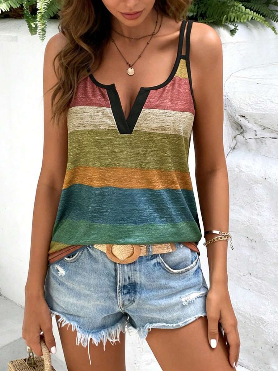 EMERY ROSE Atasan Camisole Kasual Serbaguna untuk Pakaian Sehari-hari dengan Motif Patchwork untuk Wanita Ukuran Plus - MultiWarna - View 1