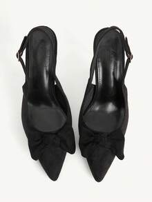 CUCCOO CHICEST Zapatos de mujer para primavera y verano, nuevos zapatos de tacón alto para mujer con decoración de lazo, tacón fino y puntiagudo, correa con hebilla de 9 cm, elegante y de temperamento, color negro ante, unicolor, versátil para citas, fiestas y uso diario - Negro - Ver 2