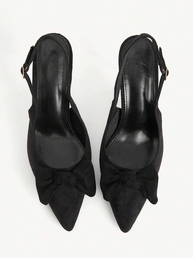 CUCCOO CHICEST Women Shoes Spring And Summer New Women's High Heel Shoes Bow Decoration Pointed Thin Heel Slingback Buckle 9cm Elegant Temperament Black Suede Solid Color Dating Party Daily Versatile Women's Shoes