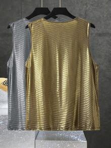 Manfinity Dauomo Men's Casual Summer Metallic Round Neck Tank Top, Suitable For Party - Multicolor - View 2