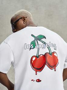 PAVTROS Men's Letter & Cherry Print Casual Short Sleeve T-Shirt - White - View 4